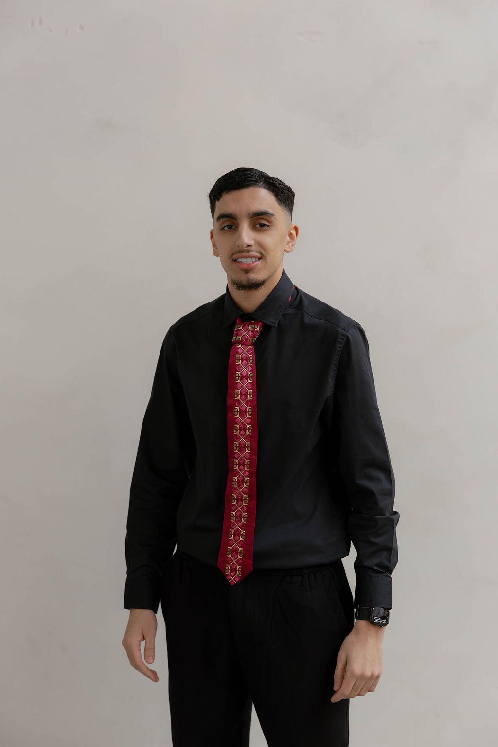 Satin tatreez tie Bordeaux