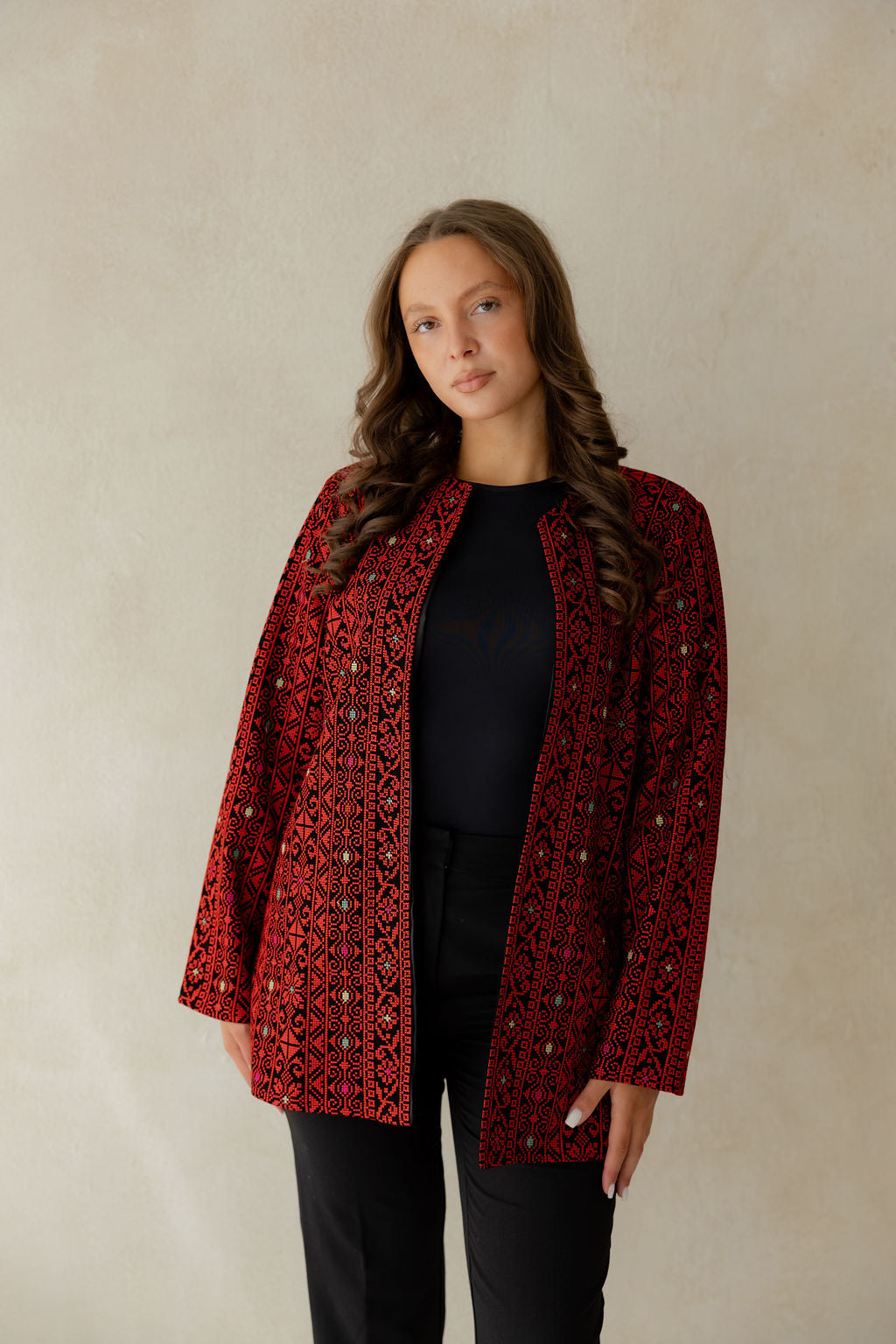 Embroidery Blazer Red