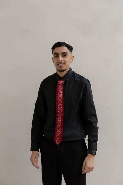 Satin tatreez tie Bordeaux