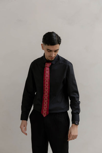 Satin tatreez tie Bordeaux