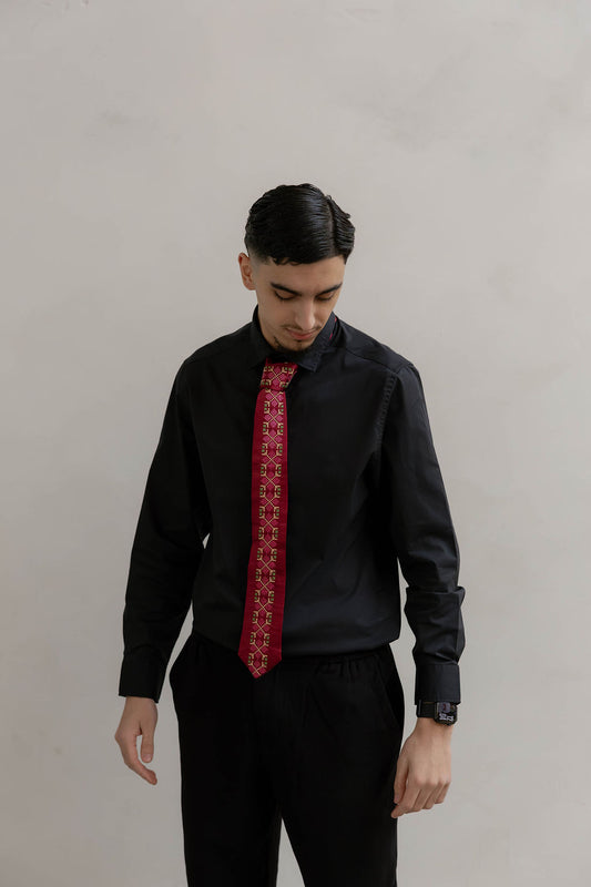 Satin tatreez tie Bordeaux